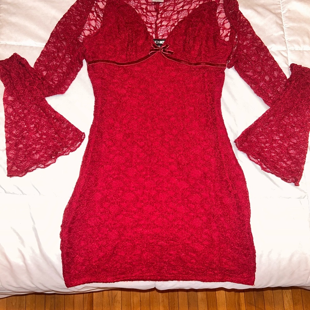 Fashion Nova Red Lace Mini Dress